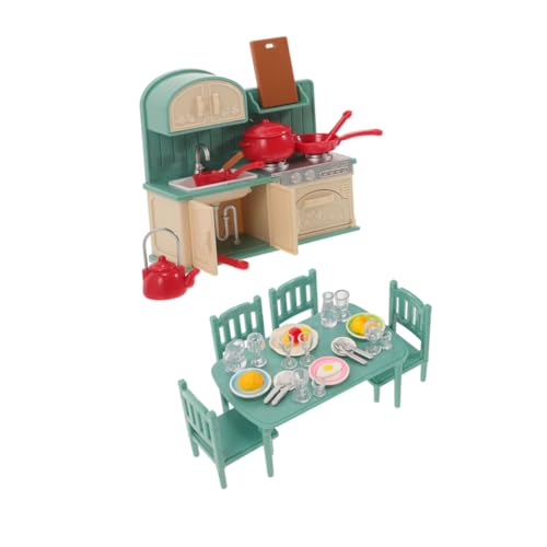 Garneck 1 Set Miniaturpollhouse Möbel Einschließlich Dollhouse Esstisch Set Und Dollhouse Küchenspielset Mit Miniatur -küchenspielzeug Und Puppenhauskochutensilien von Garneck