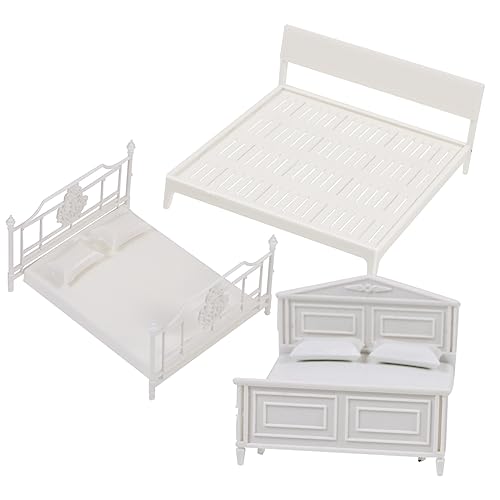 Garneck 1 Set Modellbett Mini Hauszubehör Bett Modellbett Mini Schlafzimmermöbel Dekorative Mini Möbel DIY Kinderspielzeug Miniatur Puppenhausbett DIY Mini Möbel Abs Weiß von Garneck