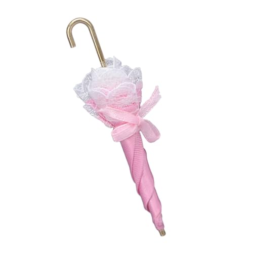 Garneck 1 Stück Simulationsschirm Puppenhaus Regenschirm Mini-Ornament Mini -Regenschirm Mini-Dekoration Fotodekoration Regenschirm-Modell Puppenhaus-versorgung Rosa Legierung von Garneck