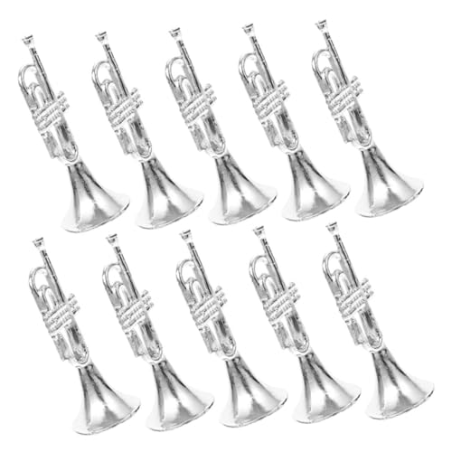 Garneck 10 Stück Direkte Silberdekoration Silberne Spielzeugtrompete Musikinstrumentenmodell Trompetenverzierung Puppenhaus Lebensechte Trompete Kind Winzig Plastik Silver von Garneck