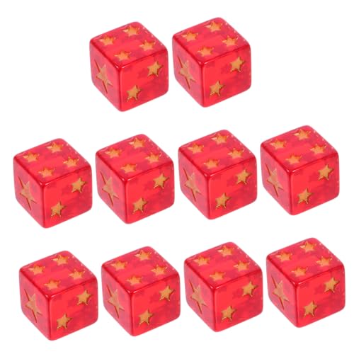 Garneck 10 Stück Fünfzackiger Sternwürfel rote Würfel Masse Feuerwürfel goldene Würfel LRC-Würfelspiel Pin-Spiel für die Abschlussfeier Mini-Würfel Künstlerwürfel Harz von Garneck