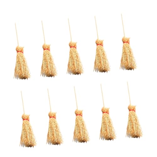 Garneck 10 Stück Mini-Besen-Modell Miniatur-Handbesen Mini-Besen- Minature Besen Mini-Hausbesen Miniatur-Bastelzubehör Miniaturhauszubehör Puppenhaus Miniaturbesen Buche Khaki von Garneck
