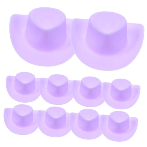 Garneck 10 Stück Mini Cowboy Hat Dekoration Cowboy-Hut Western Puppe Cowboyhut kleine Hüte zum Basteln Cowboyhut aus Filz Minihüte für Partys Miniaturhüte Plastik Violett von Garneck