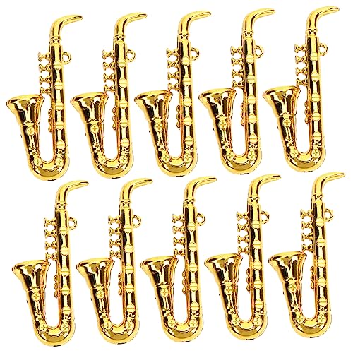 Garneck 10 Stück Musikinstrumenten Modellzubehör Instrumente Saxophon Winzige Miniaturen DIY Puppenhausmodelle Musikdekor Kleinkind Grammophon Musikmodell Mini Zeug Kunststoff Golden von Garneck