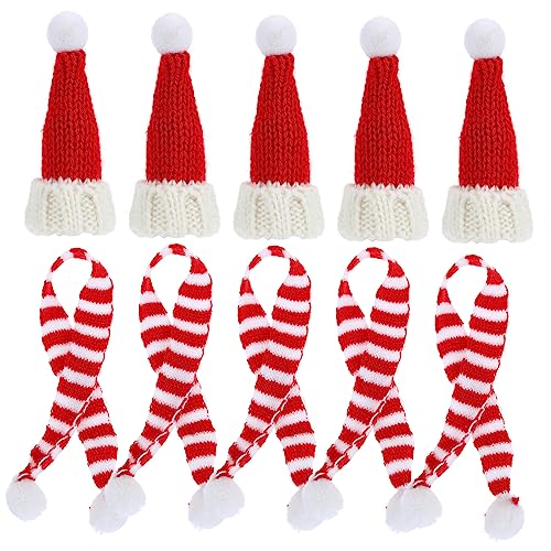 Garneck 10 Stück Teiliges Mini Weihnachtsmützen und Schal aus Wollmaterial Weiche Textur Leichte Mini Weinflaschen Deko DIY Craft Zubehör für Weihnachten Festliche Tisch und Baumdekoration von Garneck