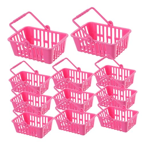 Garneck 12 Stück Mini -Einkaufskorbsspielzeug mit Körbe Einzelhandel Puppe für Kleiner Einkaufskorb Mini -Picknickkorb Hausspielzeug Mini-Einkaufskorb Plastik Rosa von Garneck