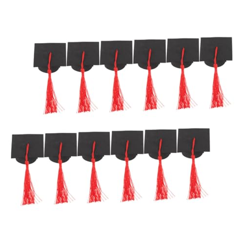 Garneck 12 Stück Party-Kuchen-Ornament Abschlussdekorationen grad cap kuchendeckel Absolventen klein abschlussfeier graduation cap Kuchenverzierung Abschluss Topper Polyester rot von Garneck
