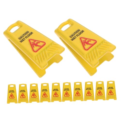 Garneck 12 Stück Schieben Sie Warnschild vorsichtig Miniatursicherheitswarnzeichen nasses Zeichen Mini Slippery Warnzeichen Dollhouse Wet Floor Education Plastik von Garneck