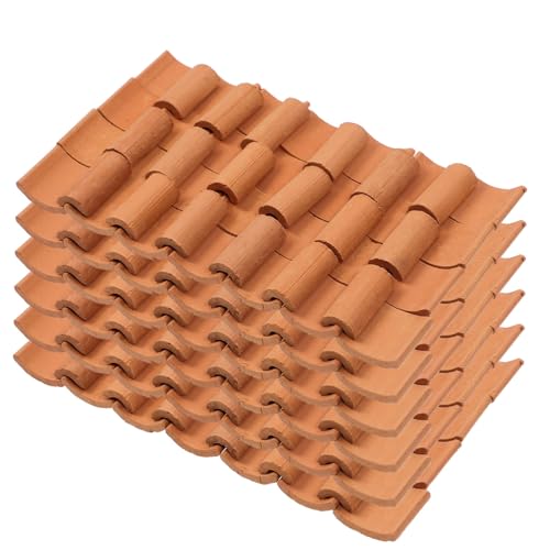 Garneck 120 Stück Fliesenmodell Ornament Mini-Dachziegel gewellt Miniatur kleine Dachziegel Micro Landscape Decor dekorative Simulationsdachziegel Mikrofliesen Ton Brown von Garneck