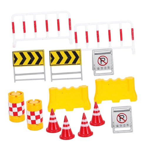 Garneck 14 Stück Miniatur Verkehrsschilder Spielset für Kinder Verkehrszeichen Pylonen Straßensperren Spielzeug für Sandkasten und Modelleisenbahn von Garneck
