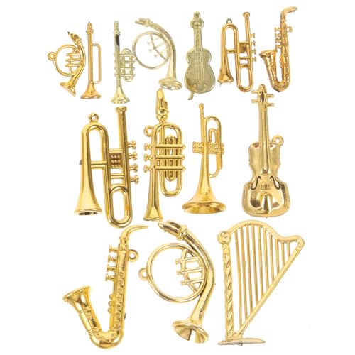 Garneck 14st Kleiner Musikinstrumentenanhänger Mini-trompete Miniatur-musikinstrumente Kleine Geige Mini-saxophonfigur Weihnachtsmusik-baumschmuck Gold Und Silber Spielzeug Acryl von Garneck