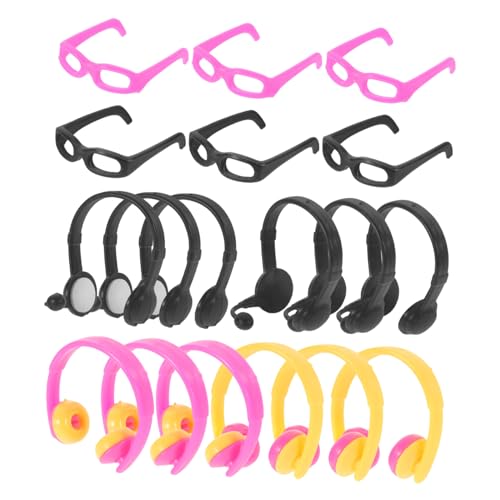 Garneck 18 Stück Puppenbrille Zubehör Sonnenbrillen für Puppen Kleid Mini Puppen-Foto-Requisiten Puppendekor selber Machen dekorative Glasdekore Kopfhörer für Puppe Plastik von Garneck