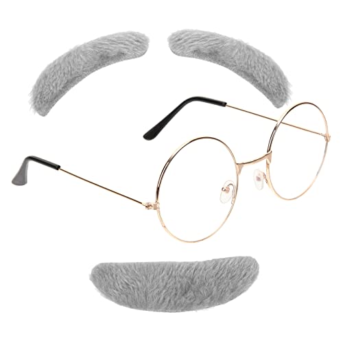 Garneck 1Satz Alter Mann Kostüm für Jungen Teiliges Zubehör mit Selbstklebendem Schnurrbart Augenbrauen und Brille für Kostümpartys Halloween und Unterhaltung von Garneck