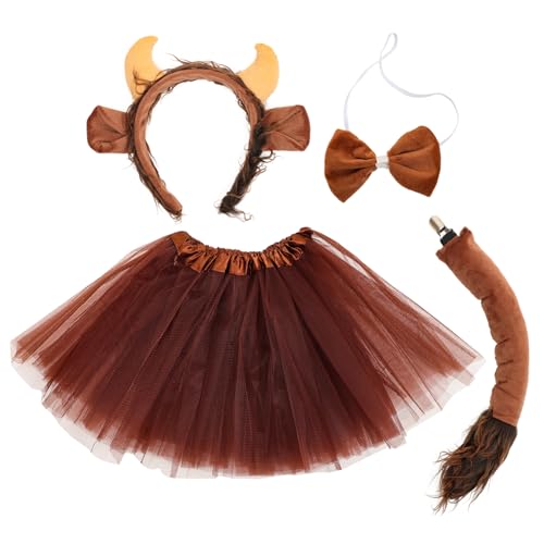Garneck 1Satz Cosplay Rindertier Kostüm Set mit Plüsch Haarreif und Tutu Rock für Mottopartys Halloween und Fotografie Requisiten für Mädchen von Garneck