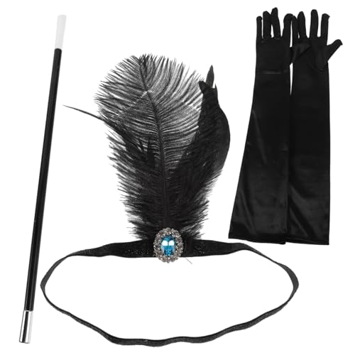 Garneck 1Satz Damen Flapper Stirnband und Handschuhe Jahre Cosplay Zubehör für Partys und Halloween Dekoratives Accessoire im Retro Stil von Garneck