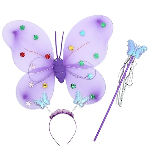 Garneck 1Satz Schmetterlingsfee Kostüm mit Flügeln Stirnband und Feenstab Leichtes und Kreatives Design für Halloween Karneval und Cosplay Partys Batterie von Garneck