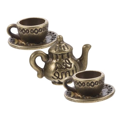 Garneck Miniatur Teeservice Satz aus Metall für Puppenhaus Kleiner Teetasse und Teetassen Puppenhaus Zubehör für Rollenspiele und Dekoration von Garneck