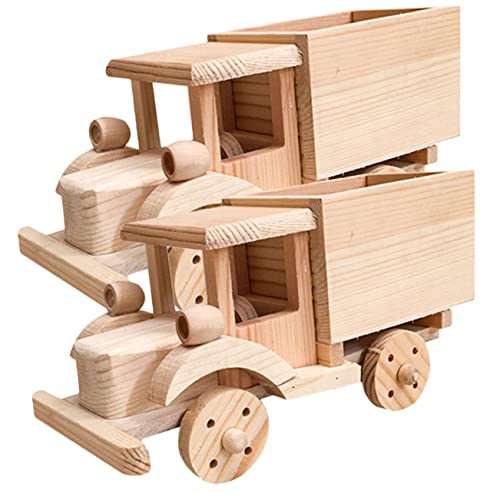 Garneck 2 Sätze DIY Spielzeug Holzpferd Fahrzeugschiene Holz Mechanisches Automodell 3D DIY Holzhandwerk Holzhandwerksmodell Weihnachts-LKW-Ausschnitt Holzpuzzle Kind Gebaut Geschenk von Garneck