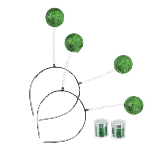 Garneck 2 Sätze Grüne Antennen Haarreifen mit Glitzerbällen Realistische Kopfbänder für Erwachsene Funkelnde Kostüm Accessoires für Halloween und Mottopartys von Garneck