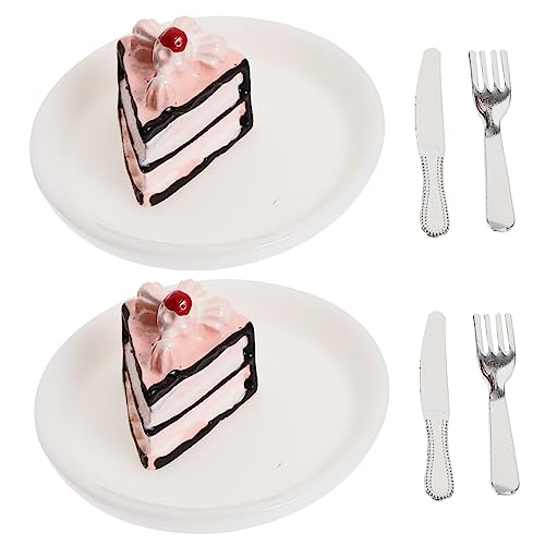 Garneck 2 Sätze Mini-Kuchenteller Mini- -Küchenzubehör Mini-Küchenszenendekor Mini-Hausdekoration dekorative Minitorte gefälschter Nachtisch Dessert-Modell- Harz von Garneck