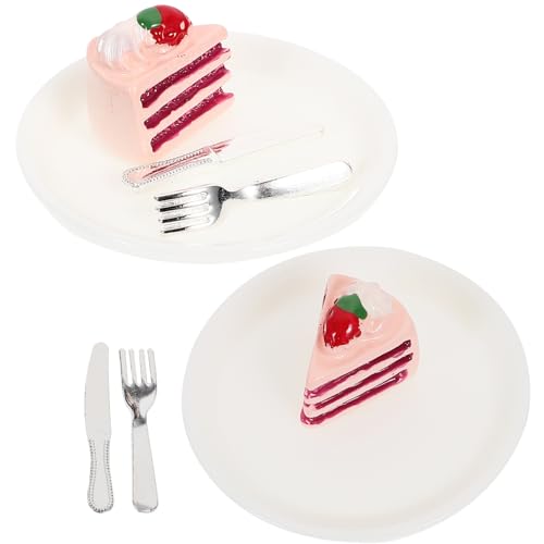 Garneck 2 Sätze Mini-Kuchenteller simulierter Minikuchen gefälschtes Kuchenmodell Mini- -Küchenzubehör Mini-Lebensmittel Mini-Hausdekoration Mini-Sachen Harz Rosa von Garneck