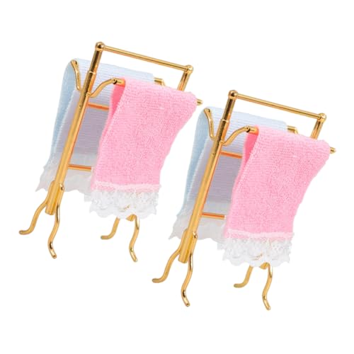 Garneck 2 Sätze Miniatur-Handtuchhaltermodell Puppenregal für Miniaturen Badezimmerhandtuchregal Handtuchhalter für Badezimmer Handtuchregale Mini Metall von Garneck