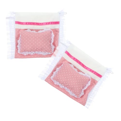 Garneck 2 Sätze Puppenlakenkissen Kopfkissen Mini-hausbettwäsche Puppenhaus-bettwäsche-Set Puppenhausdecke Puppenhauskissen Puppenhaus Mini Quilt Babypuppendecke Mini-bettwäsche Baumwolle von Garneck