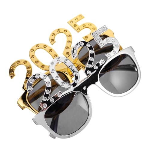 Garneck 2 Stück Brillen Partydeko Silber Gold Plastik Foto Requisite Spaßbrillen Neujahr Feier Zubehör Auffällige Zahlenbrille für Silvester Fest Einsatz von Garneck