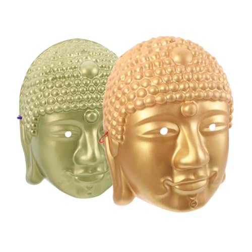 Garneck 2 Stück Buddha Kopfmaske PVC Realistische Buddhistische Gesichtsmaske mit Auffälligem Gold Blauem Design Robust und für Karneval Halloween Cosplay Party und Rollenspiele von Garneck