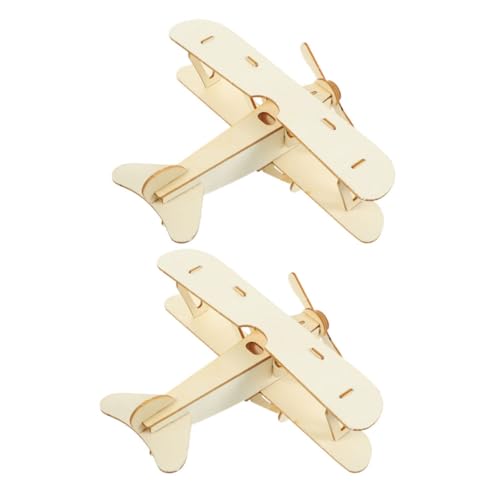 Garneck 2 Stück Flugzeugmodell Flugzeugmodellspielzeug Flugzeughandwerk für pädagogisches Flugzeugmodell im Retro-Stil DIY Holzflugzeuge Bambus Beige von Garneck