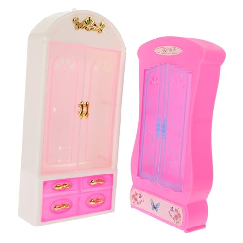 Garneck 2 Stück Garderobe Möbel Miniatur winzig Puppe für Kind Mini-Sachen Mini-Zimmerspielzeug Mini-Kleiderschrank Mini House Accessory Plastik Rosa von Garneck
