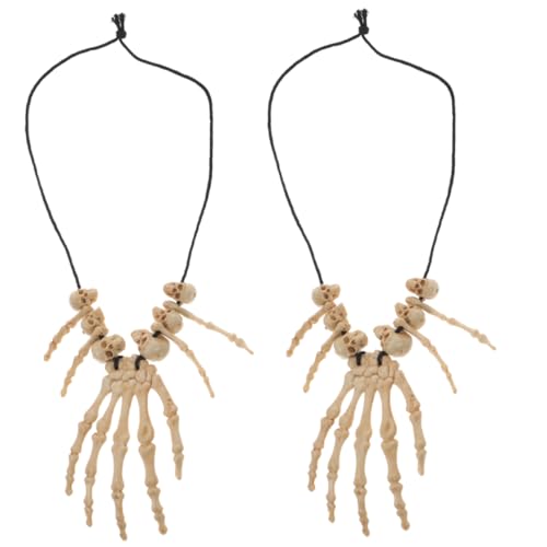 Garneck 2 Stück Halloween Skelett Handknochen Halskette -Hals-Anhänger Halloween-Schädel-Halskette gruseliger Halsschmuck Kopfknochen Halskette Halloween-Party-Halskette Harz von Garneck