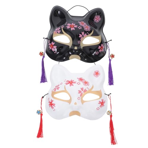 Garneck 2 Stück Handgemalte Kirschblüten Katzenmasken für Halloween und Cosplay Japanische Stil Festtagskostüme Elegant und für Partys und Maskeraden von Garneck