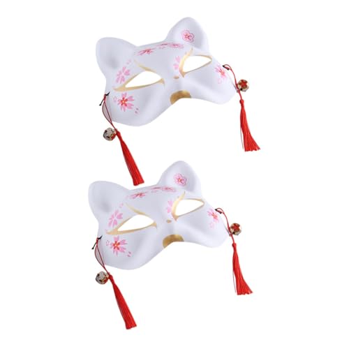 Garneck 2 Stück Japanische Fuchs Halbmaske für Cosplay und Halloween Handgefertigte Maske mit Kirschblütenmuster für Partys und Bühnenaufführungen von Garneck