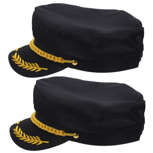 Garneck 2 Stück Kapitänsmütze Schwarz Cosplay Matrosenhut für Erwachsene Langlebig Hautfreundlich Verstellbar für Kostümpartys Yacht und Bootspartys Halloween Nautische von Garneck