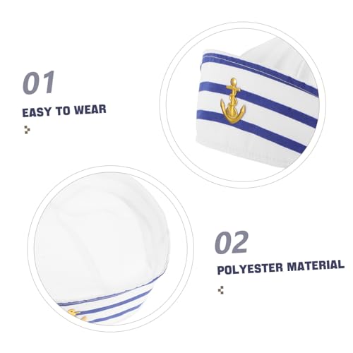 Garneck 2 Stück Matrosenmütze Gestreift Polyester Wasserabweisend Kapitänsmütze Unisex Verstellbar Kostüm Accessoire für Karneval Party Cosplay von Garneck