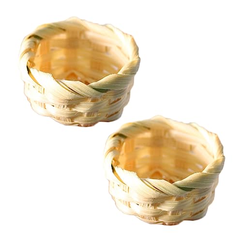 Garneck 2 Stück Mini Bambuskorb Kinderspielzeug Dekoration Mini Ornament Mini Körbe Mini Mikro Szene Schmuck Mini Bambus Webkörbe Miniatur Körbe Stoff von Garneck