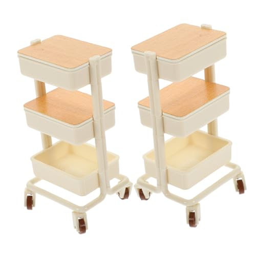 Garneck 2 Stück Mini Rollwagen mit Mobiler Trolley für Puppenhausmöbel und Mikro Landschaftszubehör mit Rädern für Kreative Spielszene von Garneck