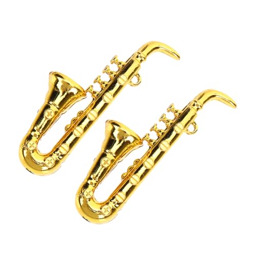 Garneck 2 Stück Mini Saxophon Miniatur Puppenhaus Saxophon Modellinstrumente Miniaturen Realistische Retro Requisite Mini Musikinstrument Dekoration Kleines Simuliertes Saxophon von Garneck
