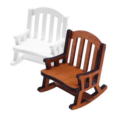 Garneck 2 Stück Mini -simulierter Holzschwungstuhl klein Puppenstubenmöbel für Puppenhaus Möbel Szene Miniaturmöbelmodell Mini -Schaukelstuhl Puppenhaus Birke Kaffee von Garneck