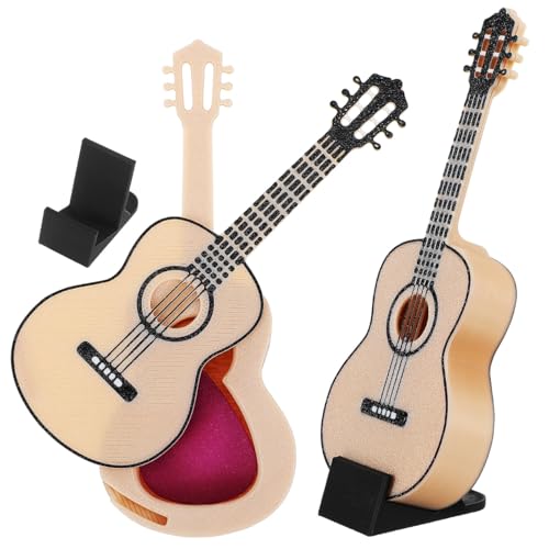 Garneck 2 Stück Miniaturgitarren Mit Ständer: Puppenhaus-Miniatur-Musikinstrument – ​​Bassgitarren-Modell-Ornament Für Kinderspielzeug Geburtstagsgeschenke von Garneck
