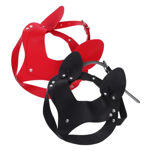 Garneck 2 Stück Punk Pu- Katzenohren Maske Halbes Gesicht Verstellbar Langlebig für Halloween Maskenball Cosplay Damen Schwarz und Rot Garneck 2 Stück Punk Pu- Katzenohren Maske Halbes Gesicht Verstellbar Langlebig für Halloween Maskenball Cosplay Damen Schwarz und Rot von Garneck