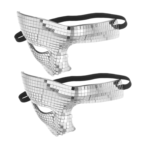Garneck 2 Stück Silberne Disco Ball Glitzer Maske Halb Gesicht Reflektierende Party Masquerade Halloween Karneval Kostüm Accessoire für Dj Bühne Prom Cosplay von Garneck