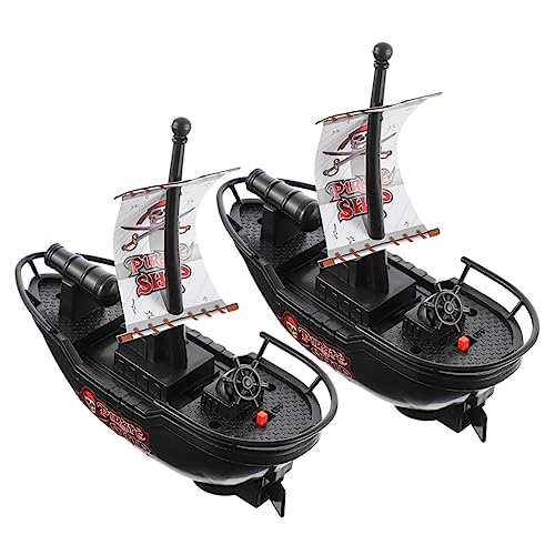 Garneck 2 Stück Spielzeugboot badewannenspielzeug kinderbadewanne Kinderzimmer Dekoration Pool Badeboote Netz Nicht Piratenschiff duschen Babyparty- Plastik Black von Garneck