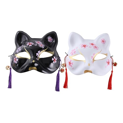 Garneck 2 Stück Stylische Katzenmaske im Japanischen Stil mit Weißer und Schwarzer Kirschblütenkatze für Halloween Karneval und Cosplay Leichte Verstellbare Kopfdekoration für Partys und Garneck 2 Stück Stylische Katzenmaske im Japanischen Stil mit Weißer und Schwarzer Kirschblütenkatze für Halloween Karneval und Cosplay Leichte Verstellbare Kopfdekoration für Partys und von Garneck