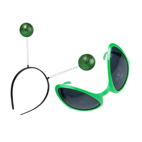 Garneck 2 Stück Teiliges Alien Stirnband und Brillenset Halloween Kopfschmuck mit Antennen Grün Kostümzubehör für Party Karneval Bühnenauftritt von Garneck
