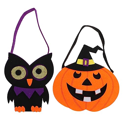 Garneck 2 Stück Teiliges Halloween Süßigkeiten Taschen aus Filz mit Griff Kreative Tragetaschen für Erwachsene Vielseitig Nutzbar als Partygeschenk Snack und Dekotasche Motive Kürbis Eule von Garneck