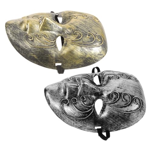 Garneck 2 Stück Venezianische Masquerade Vollgesichtsmaske Silber Gold Weiche Atmungsaktive Kunststoffmaske für Halloween Maskenbälle Kostümpartys Stilvoller Vintage Look Unisex von Garneck