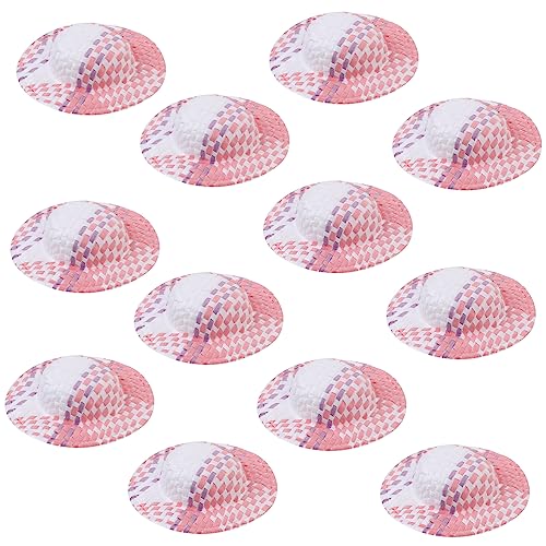 Garneck 20 Stück Puppe Strohhut Mini-Hut Rosa weben Mini-Strohhüte zum Basteln Puppenhaushut Foto Requisite Miniatur-Arbeiterpuppenhüte Mini-Hüte für Puppenhäuser Stoff von Garneck