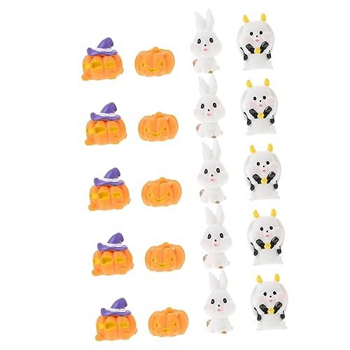 Garneck 20Stücke Halloween Miniaturornamente Resin Puppen Für Mikro Landschaftsdekoration Niedliche Teufelskaninchen Und Kürbisfahrzeug Halloween Party Deko Und Desktop von Garneck